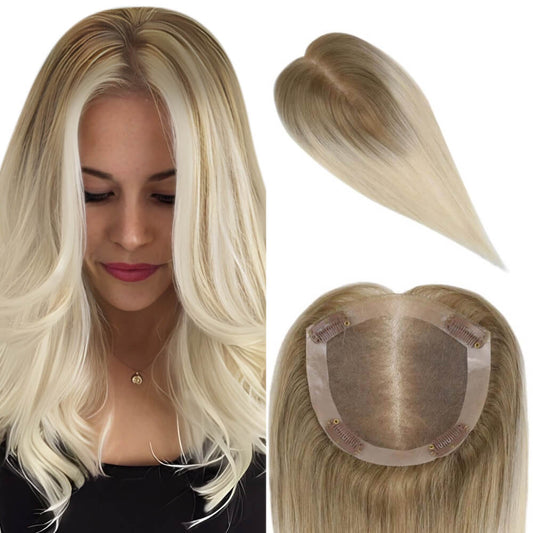 Mono Topper For Women Human Hair Pieces 5"*5" Base Straight Hair (#T10/613)