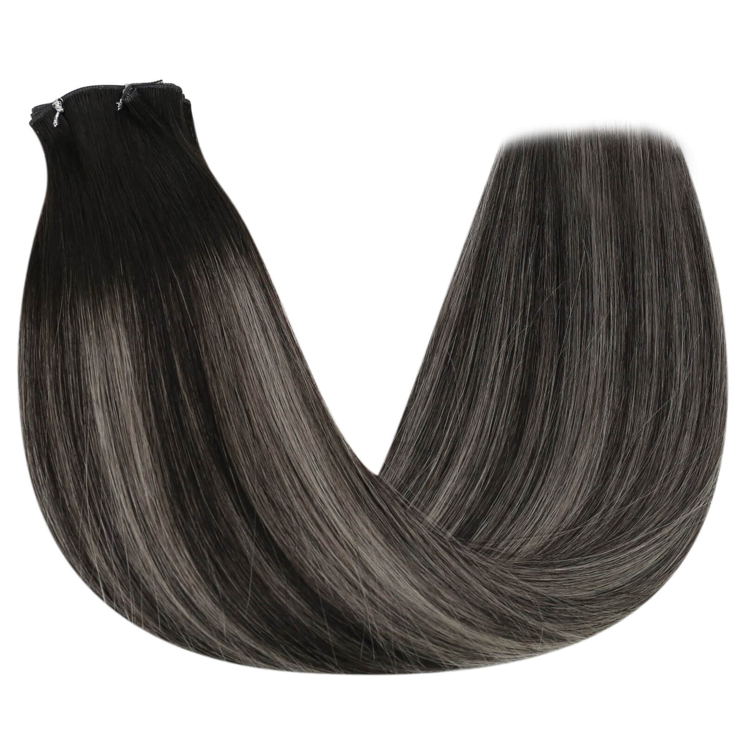 Weft Hair Brazilian Virgin Invisible Genius Weft Human Hair Bundles (#1B/Silver/1B)