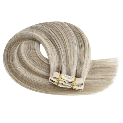 Virgin Human Hair Clip in Hair Extensions Highlight Blonde Color #P8/60