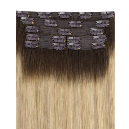 Virgin Full Head Clip in Hair Extensions Balayage Color #2/18/22