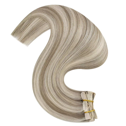 Virgin Human Hair Clip in Hair Extensions Highlight Blonde Color #P8/60