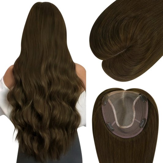 Human Hair Pieces Virgin Human Hair Topper Dark Brown #4
