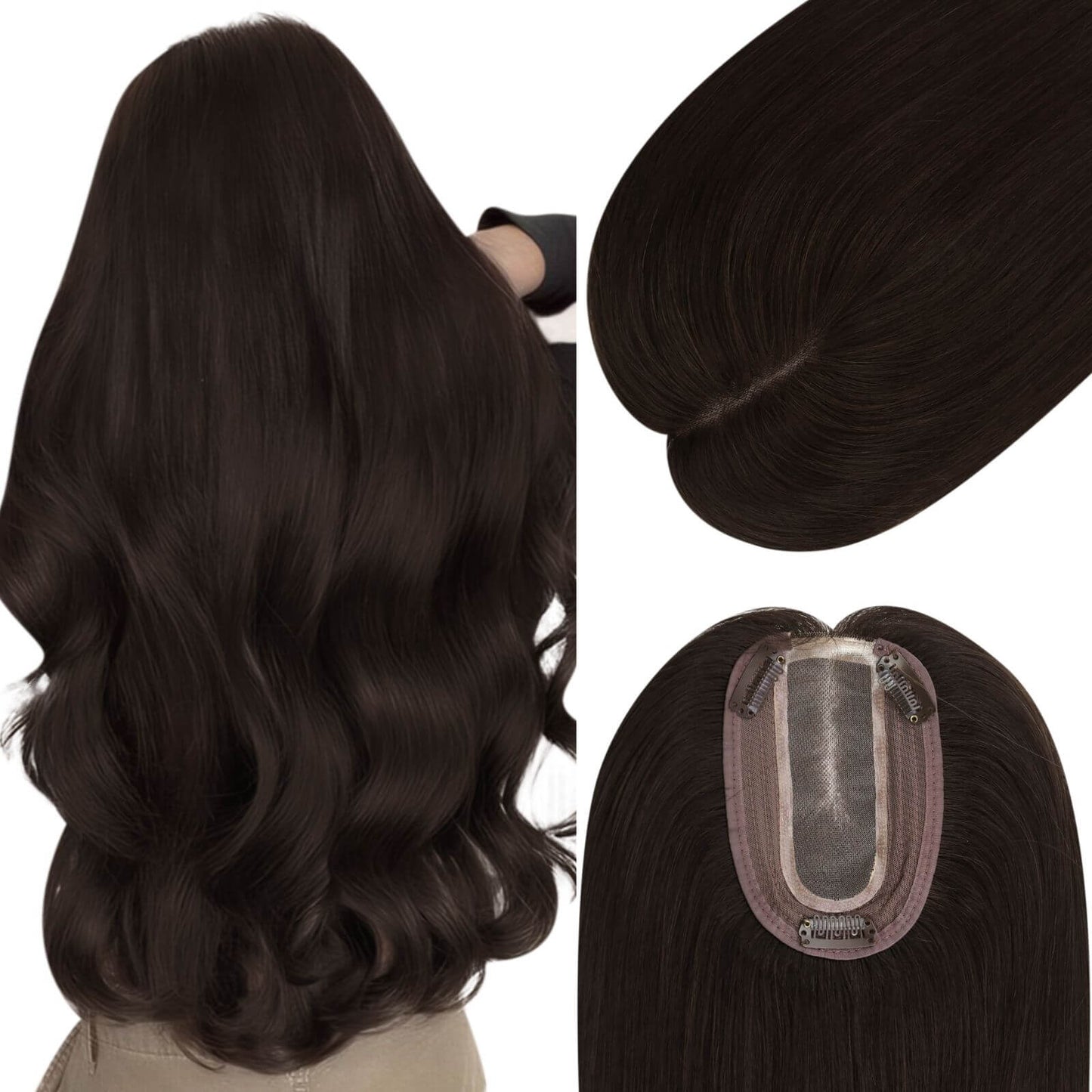 Mono Base Hair Topper Virgin Hair Pieces Darkest Brown #2