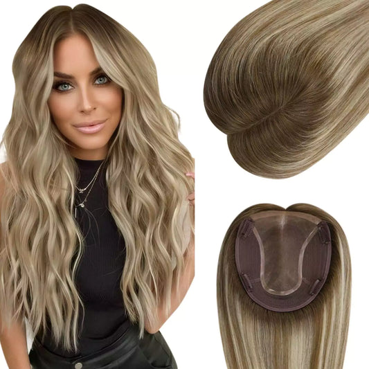 Virgin Hair Topper 6*7inch Base Size Hair Pieces Balayage Color #8C60
