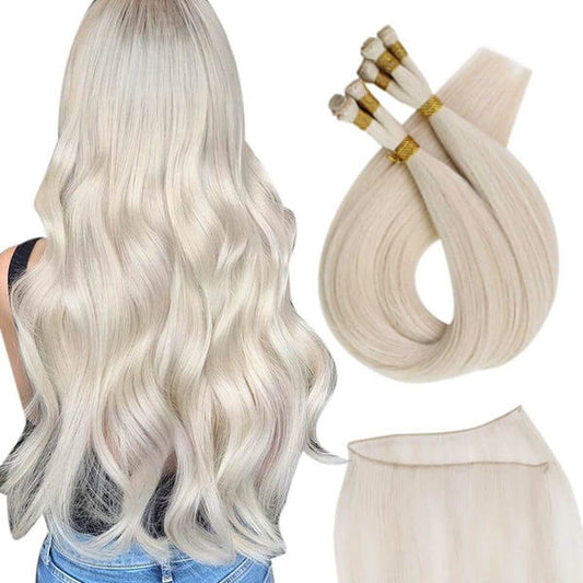 [US]Virgin Hand Tied Weft Sew In Hair Real Human Hair White Blonde (#1000)