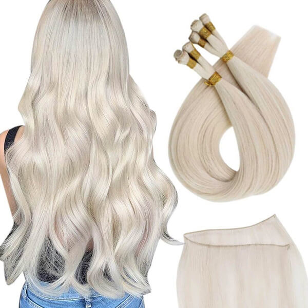 Virgin Hand Tied Weft Sew In Hair Real Human Hair White Blonde (#1000)
