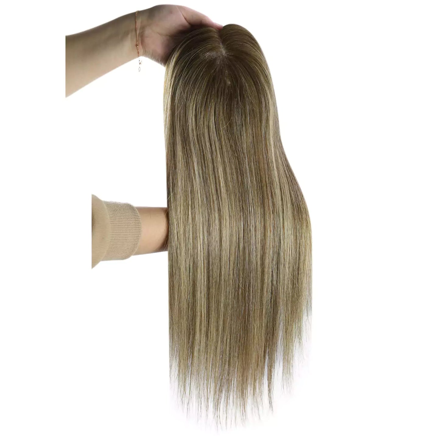 Virgin Hair Topper for Short Hair Balayage Brown Mix Blonde #4/27/4