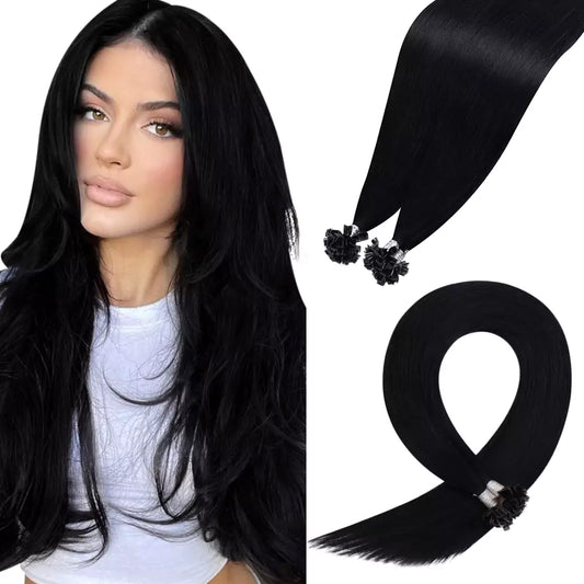 Virgin Keratin Hair Extensions K Tip Human Hair Extensions Jet Black #1