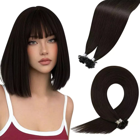 Virgin K Tip Professional Hair Extensions Darkest Brown #2