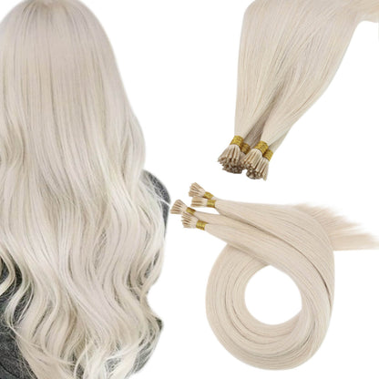 [US]Virgin I Tip Human Brazilian Straight Hair Extensions Bleach Blonde (#1000)