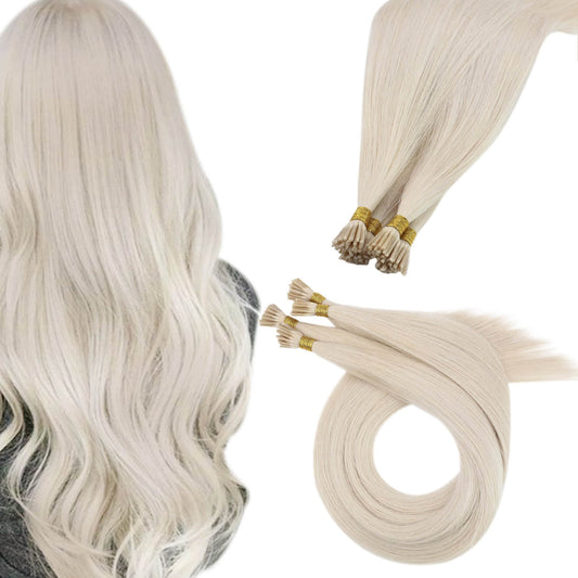 Virgin I Tip Human Brazilian Straight Hair Extensions Bleach Blonde (#1000)